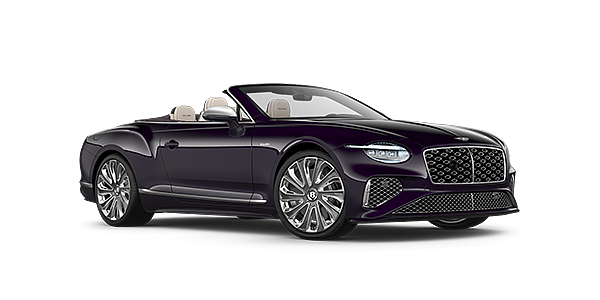 Bentley Tel Aviv Bentley New Continental GTC Mulliner convertible front three quarter view in Damson paint with 22 inch Mulliner painted and polished wheel