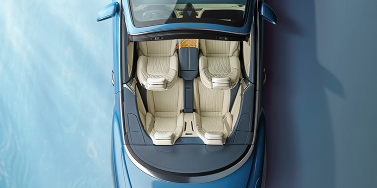 Bentley Tel Aviv New Bentley Continental GTC Azure convertible in Light Windsor blue paint overhead view of cabin with stitched Linen and Brunel hides